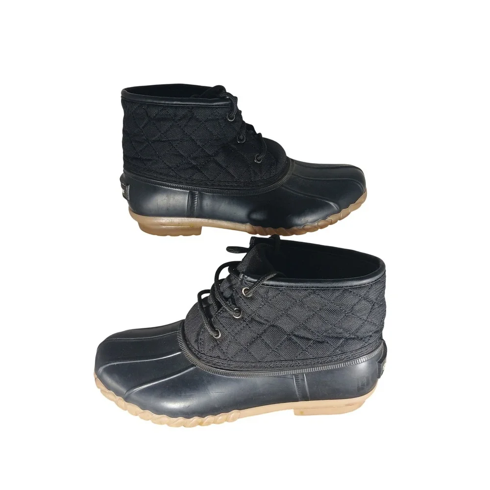 St Johns Bay Denton Mens Black Quilted Duck Boots Lace Up Ankle‎ Rain Boots 8M
